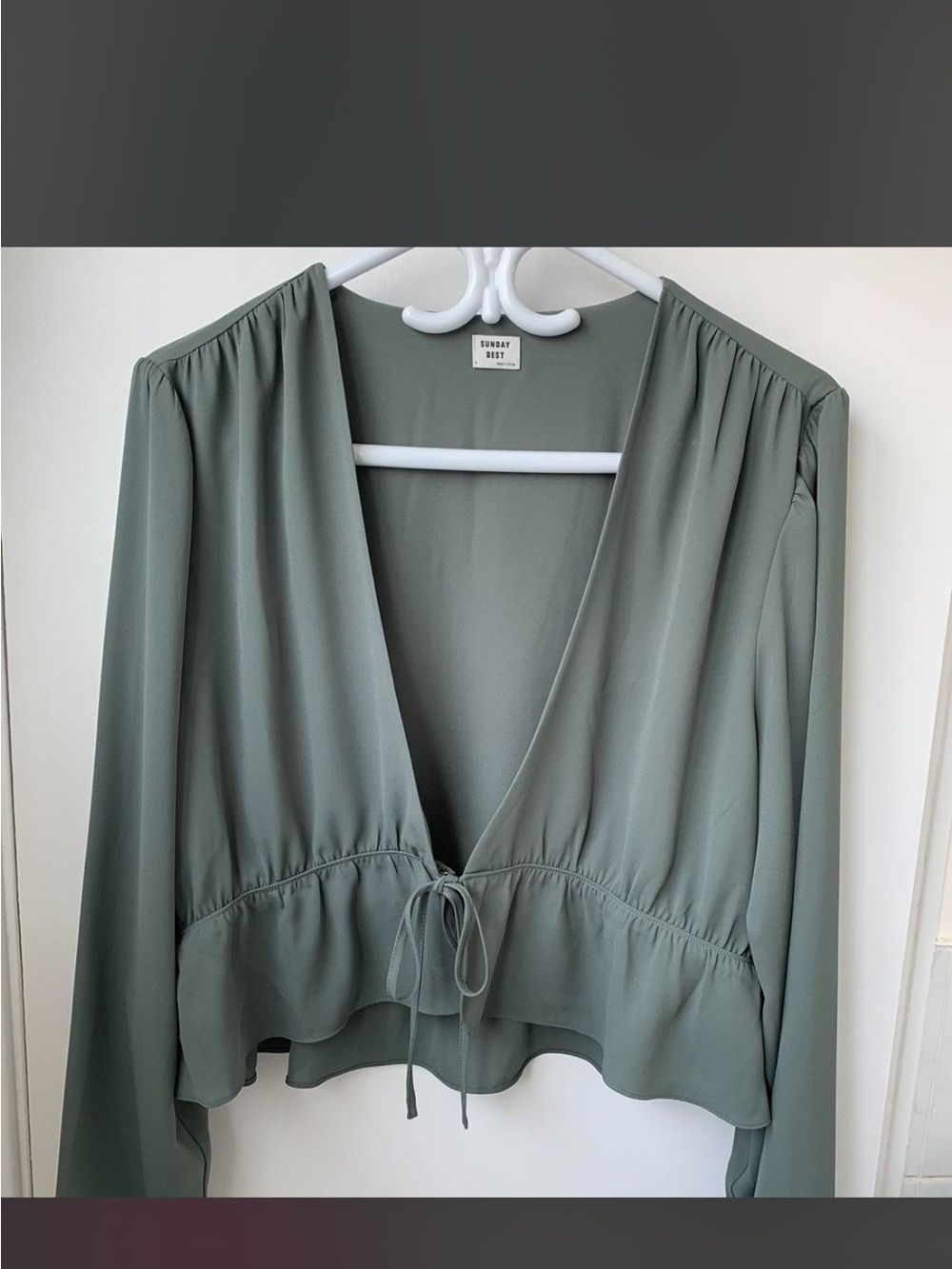 Sunday Best Sage Green Tie-Front Blouse
